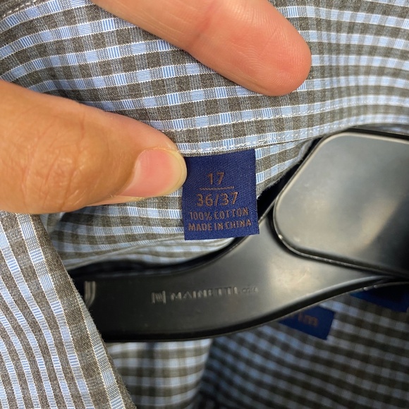 David Donahue Mens Plaid Button Up Trim Shirt in Blue Grey Size 17 Neck - Picture 6 of 7